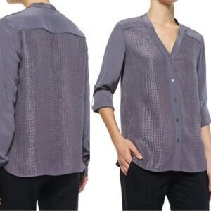 Vince Silk Crocodile Pattern Button Down Long Sleeve Shirt